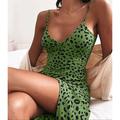 Damen Minikleid abendkleider Casual kleid Sexy Kleid Sommerkleid Modisch Urlaub Täglich Ausgehen Regular Fit Leopard Ärmellos V Ausschnitt Weiß Rote Grün Khaki Sommer Frühling