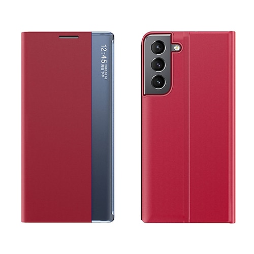 Handy Hülle Handyhüllen Für Samsung Galaxy S25 S24 S23 S22 S21 FE S21 Ultra Plus A72 Ganzkörperhülle Automatisches Schlafen / Aufwachen Magnetischer Flip Ständer Einfarbig TPU PU-Leder Image