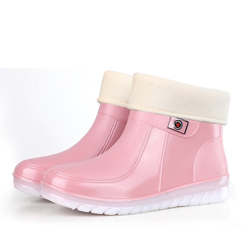 wasserdichte kurze Gummistiefel für Damen mit Kunstfellfutter, rutschfester Sohle und mehreren Farboptionen – perfekt für Outdoor-Aktivitäten im Winter Image