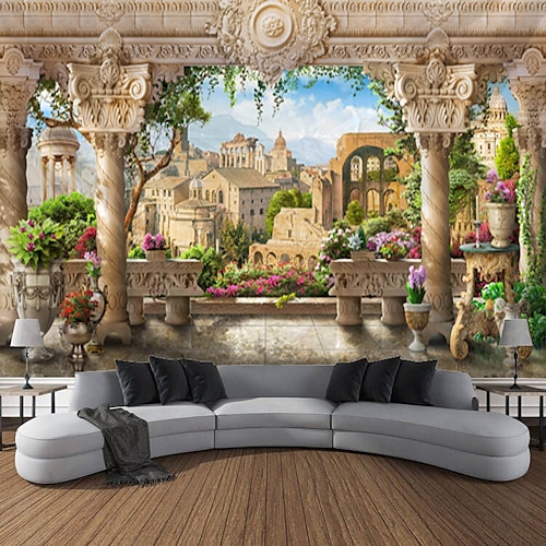 Wandteppich Schloss Garten Landschaft Tapisserie Kunst Dekoration Vorhang hängend Familie Schlafzimmer Wohnzimmer Dekoration Wandtuch XXL Natur Image