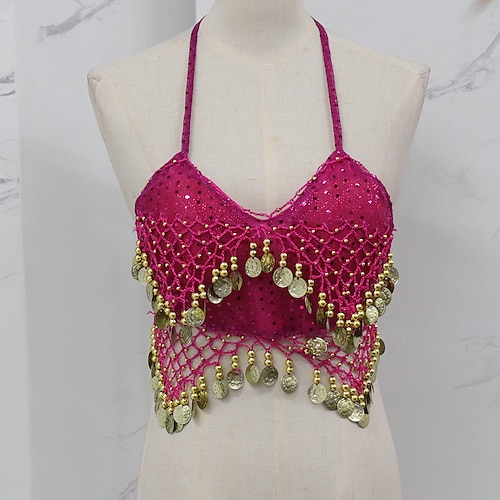 Bauchtanz Weste Kupfermünzen Pure Farbe Farbaufsatz Damen Leistung Ausbildung Ärmellos Hoch Polyester Image