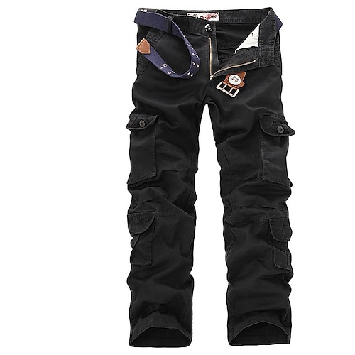 Herren Cargohose Cargohosen Cargohose Cargohosen Hose Hosen Multi Pocket Glatt In voller Länge Brautkleider schlicht Schwarz Kaki Mikro-elastisch Image