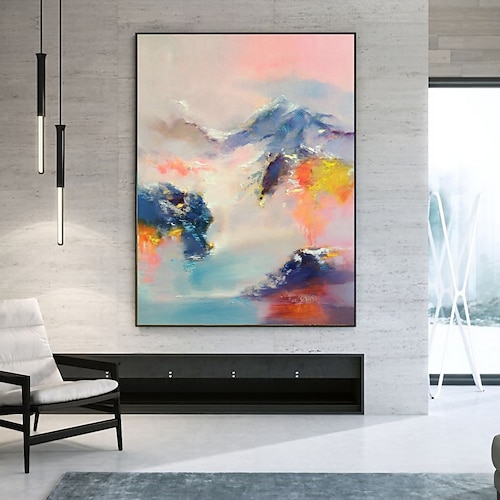 Handgefertigtes Ölgemälde auf Leinwand, Wandkunst, dekorativ, abstrakt, Messermalerei, Landschaft, gelb, für Wohnkultur, gerollt, rahmenlos, ungedehnt Image