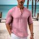 Herren leinenhemd Hemd Popover-Shirt Lässiges Hemd Sommerhemd Strandhemd Weiß Rosa Blau Langarm Glatt Henley Frühling Sommer Casual Täglich Bekleidung