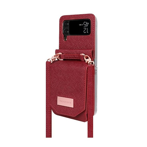 Handy Hülle Handyhüllen Für Samsung Galaxy Z Flip 6 Z Flip 5 Z Flip 4 Z Flip 3 Handtasche Brieftaschenhülle Flip Mit Abnehmbarem Schultergurt Mit Kartenhalter Einfarbig PC PU-Leder Image
