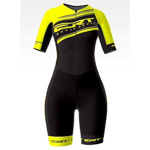 Damen Triathlonanzug Kurzarm Triathlon Sommer Frühling Herbst Silber Hellgelb Dunkelgrau Grafik Fahhrad Radfahren Fitness, Laufen Yoga Elastisch Ganzkörper Lycra Sport Bekleidung Image