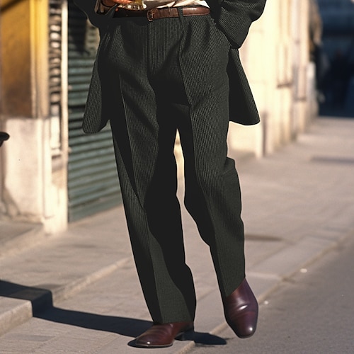 Herren Anzughose Cordhose Hose Waffelhose Fronttasche Gestreift Komfort Geschäft Täglich Ferien Mode Schick Modern Schwarz Marineblau Image