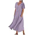 Damen Langes Kleid Maxikleid Leinen-inspirierte Kleider Freizeitkleid Sommerkleid Einfarbiges Kleid Maxi Basic Straße Date Lässiger Schnitt Kurzarm Rundhalsausschnitt Schwarz Rosa Himmelblau Purpur