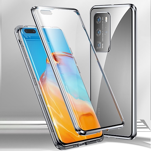 doppelseitige glasmagnethülle für huawei p50 p40 p30 lite pro klar 360 schutz handyhülle metallmagnet-adsorptionsschutzhülle für huawei mate 40 30 20 pro Image