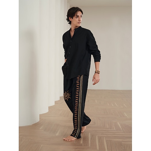 Herren Farbblock Grafikdrucke Hose Freizeithose Sommerhose Mittlere Taille Ethno-Stil Retro Vintage Lässig Täglich Ferien Kordelzug Elastischer Bund 3D-Druck Frühling Sommer 3D-Druck Schwarz Grün Image