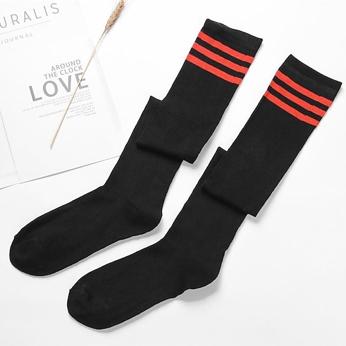 Lange Damensocken, koreanische Overknee-Socken, gestreifte Mid-Tube-Socken mit zwei Stegen, Studenten-Skateboard-Fußballsocken, Schulanfang, College-Studentin Image