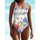 Damen Badeanzug Ein Stück Monokini Badeanzüge Normal Bademode Rückenfrei Print Hoch tailliert Blumen Rundhalsausschnitt Sport Modisch Badeanzüge