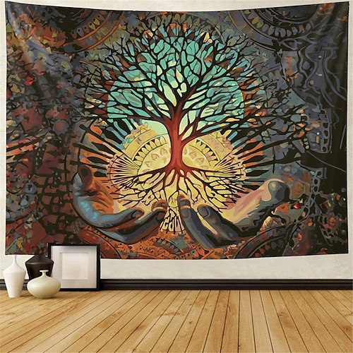 Baum des Lebens hängender Wandteppich, Sonne, Mond, Wandkunst, großer Wandteppich, Wanddekoration, Fotografie, Hintergrund, Decke, Vorhang, Zuhause, Schlafzimmer, Wohnzimmer, Dekoration Image