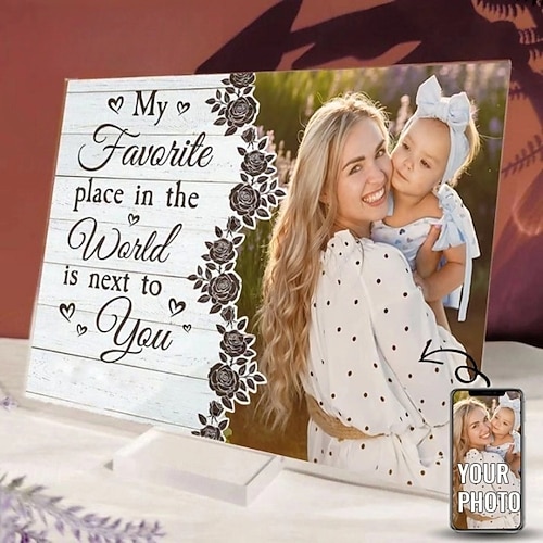 Personalisierte Acryl Foto-Tafel mit Basis individuelles Hochzeitsgeschenk für Paare Tafel Mein Lieblingsplatz auf der Welt ist bei dir Vatertag Jubiläum Hochzeit Hochzeitsgeschenk 2015cm (8"6") Image