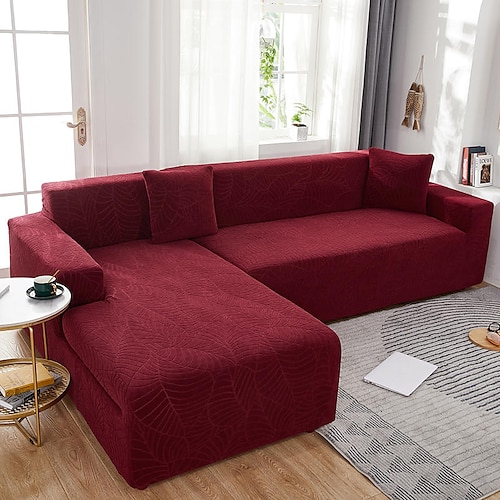Stretch-Sofabezug, Schonbezug, weinrot, elastisch, Sofagarnitur, Sessel, Zweisitzer, 4- oder 3-Sitzer, L-Form, Jacquard, grau, wasserabweisend, einfarbig, weich, strapazierfähig, waschbar Image