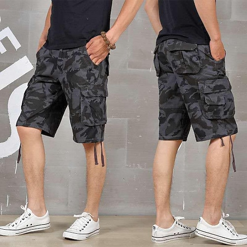 Herren Cargo Shorts Kurze Hosen Baggy Shorts Kurze Hosen Multi Pocket 6 Tasche Tarnfarben Atmungsaktiv Knielänge Sports Outdoor Strassenmode Brautkleider schlicht Schwarz Blau Image