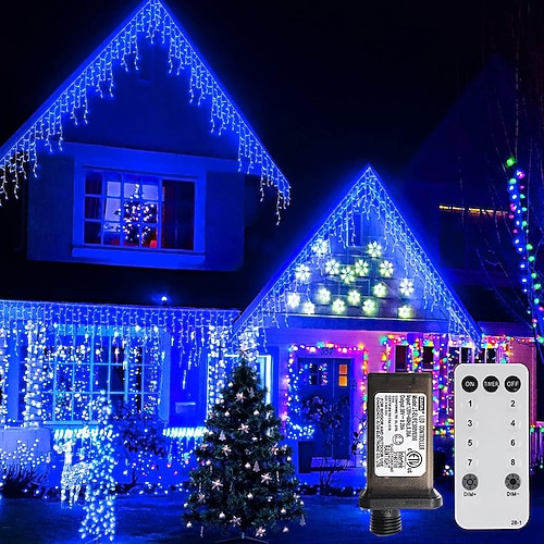 1 Packung 10 Meter 400 LEDs Eiszapfenlichter Außenlichter mit 8 Modi Timer Fernbedienung Wasserdicht Stecker verbindbare Feenlichter für Außen- und Innendekoration Image