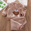 2 Stück Baby Mädchen Feste Farbe Hosenanzug einstellen Langarm bezaubernd Casual 3-7 Jahre Frühling Zweiteiliges Khaki-Set mit Buchstabenbären Zweiteiliges Set mit Plüsch-Cartoon-Katze, Rosa