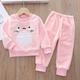 2 Stück Baby Mädchen Feste Farbe Hosenanzug einstellen Langarm bezaubernd Casual 3-7 Jahre Frühling Zweiteiliges Khaki-Set mit Buchstabenbären Zweiteiliges Set mit Plüsch-Cartoon-Katze, Rosa