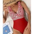 Damen Bodysuit Streifen Print Streifen Sexy Urlaub Party Schwimmen Regular Fit Ärmellos Schwarz Rote S M L XL Sommer