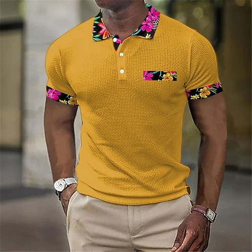 Herren Waffel-Poloshirts Poloshirts Kurzarm Polo-Shirts Umlegekragen Business-Casual Alltagskleidung 3D Druck Sommer Schwarz Weiß Gelb Image