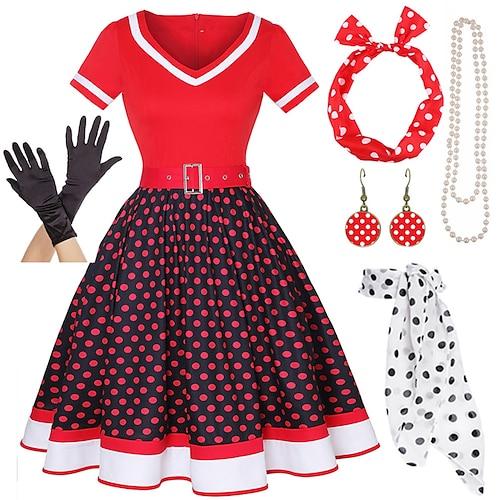 1950er Vintage inspiriertes Schlagkleid Damenkostüm Vintage Cosplay Date Partyamp;Abendfest Seidenschal