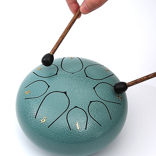 Zungentrommel aus legiertem Stahl, 6 Zoll, 8 Noten, Handtrommeln mit Tasche, Stäbchen, Musikbuch, Klangheilinstrumente für musikalische Bildung, Unterhaltung, Meditation, Yoga, Zen-Geschenke Image