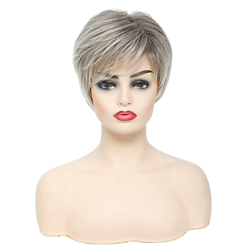 dominique mcelligott perücke kurze blonde perücken für weiße frauen natürliche lockige gewellte blonde haare synthetische kurze perücken weihnachtsfeier-perücken Image