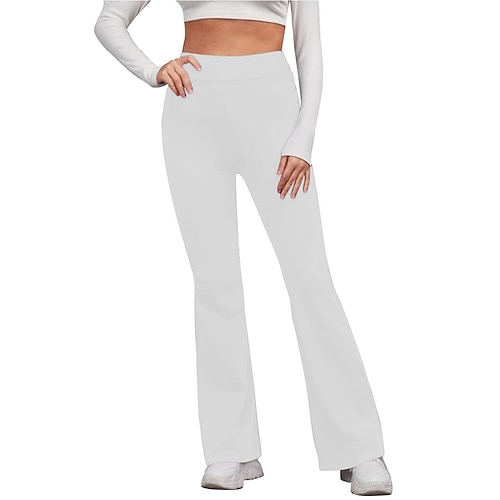 Damen Schlag-Leggings Mode Streetwear Einfach Volle Länge Hohe Taille Einfarbig Hoher Schnitt Komfort Bequem Atmungsaktiv Mikroelastisch Täglich Outdoor Urlaub Blau nicht-gerade weiss Schwarz Gelb Image