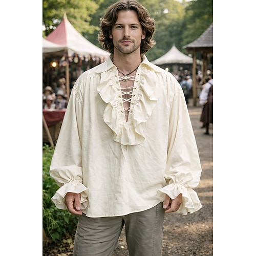 Mittelalterlich Renaissance Steampunk Bluse / Hemd Pirat Ritter Wikinger Kostüm Herren Seeräuber Halloween Karneval Leistung Party / Abend LARP Erwachsene Hemd Image
