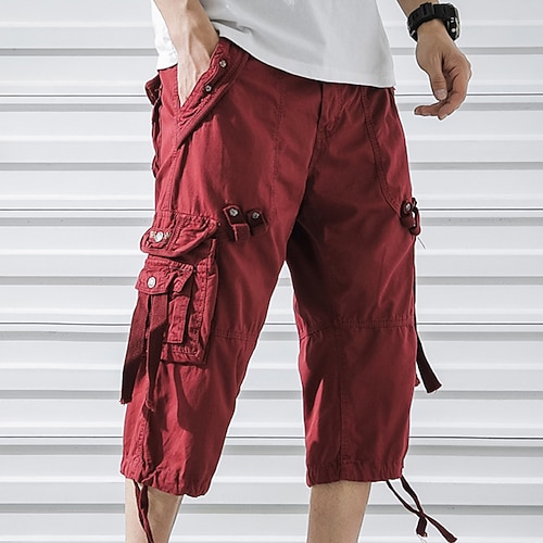 Herren Capri-Cargo-Shorts Cargo Shorts Kurze Hosen Shorts Kurze Hosen Caprihose Kurze Hose für Wanderer Bein Kordelzug 6 Tasche Glatt Komfort Outdoor Täglich Ausgehen Modisch Strassenmode Schwarz Image