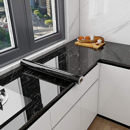 Coole Tapeten, Marmortapete, Wandbild, abziehbarer Aufkleber, selbstklebend, ölbeständig, temperaturbeständig, wasserdicht, leicht entfernbar, Abdeckung für Küchenarbeitsplatte, Schrankregal, 60 x Image