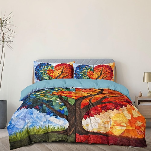 Bettbezug-Set mit Baum-des-Leben-Muster, weiches 3-teiliges Luxus-Baumwoll-Bettwäsche-Set, Heimdekoration, Geschenk, Doppelbett, King-Size-Bett, Queen-Size-Bett Image