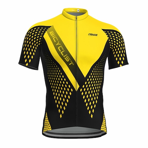 Herren Radtrikot Geometrisch Kurzarm Fahhrad Trikot Oberteil mit 3 Gesäßtaschen Mountainbike MTB Straßenradsport Schnelltrocknend Reflektierende Streifen Rückentasche Feuchtigkeitsableitend Sport Image