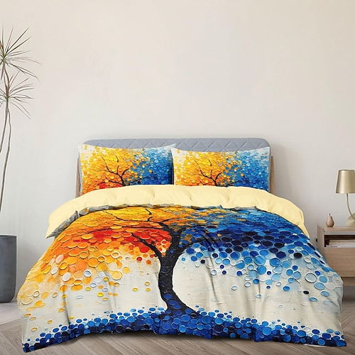 Bettbezug-Set mit Baum-des-Leben-Muster, weiches 3-teiliges Luxus-Baumwoll-Bettwäsche-Set, Heimdekoration, Geschenk, Doppelbett, King-Size-Bett, Queen-Size-Bett Image