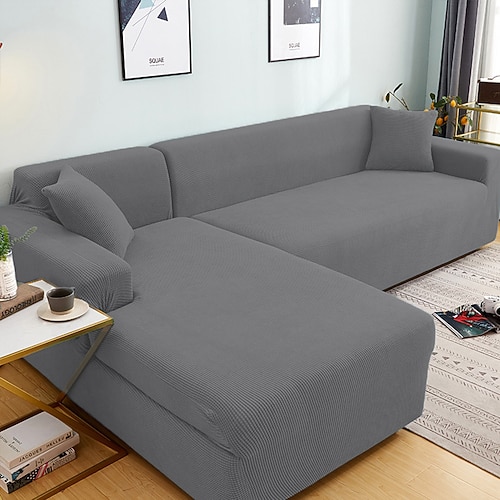 staubdichte, allmächtige Schonbezüge, Stretch-Sofabezug in L-Form, Burgunderrot, superweicher Stoff, Sofabezug mit einem kostenlosen Boster-Case, moderner Sofabezug für das Wohnzimmer, Möbelschutz Image