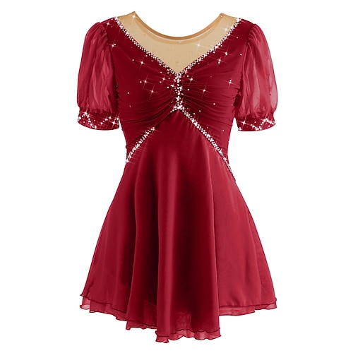 Eiskunstlaufkleid Damen Eislaufen Kleider Yan-pink Violett Weiß / Weiß Gitter Elasthan Freizeit Sport Praxis Wettbewerb Eiskunstlaufkleidung Handgemacht Kurzarm Eislaufen / Strass Image