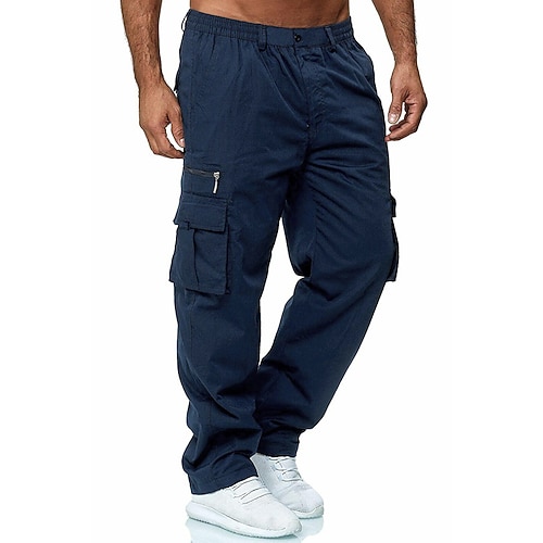 Herren Cargo-Hosen Cargohose Kampfhosen Reißverschlusstasche Einfarbig Schnelltrocknend Multi Pocket Täglich Streetwear Klassisch Formell Schwarz Marineblau Image
