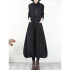 Damen schwarzes kleid kleid lang Polyester Rüschen Tasche Täglich Verabredung Aktiv Modisch Rollkragen Langarm Schwarz Wein Khaki Farbe