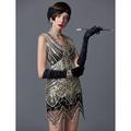 Goldene Zwanziger 1920er Wilde Zwanziger Über dem Knie Flapper Kleid Kleid Halloween Kostüme Der große Gatsby Charleston Hochzeitsgast Pailletten Einfarbig Kostüm Damen Hochzeit Party Hochzeitsgast
