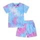 2 Stück kinderkleidung Mädchen Batik Rundhalsausschnitt Shorts Anzug einstellen Kurzarm Aktiv Schulanfang 7-13 Jahre Sommer Gelb Rosa Blau