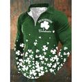 St.Patrick's Day Herren-Poloshirt mit Reißverschluss, Poloshirt, Golfshirt, Saint Patrick's Day, St. Patrick's Day. Patrick's Day Clover Turndown schwarz weiß grün Outdoor Straße Langarm