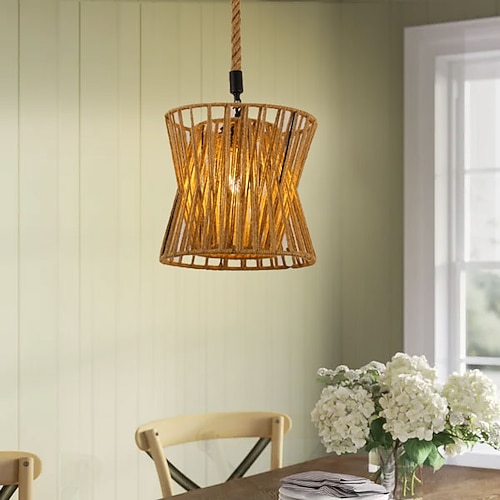 led pendelleuchte gewebt kronleuchter beleuchtung korb lampenschirm leuchten deckenleuchte hängend für terrasse flur küche insel schlafzimmer esszimmer Image