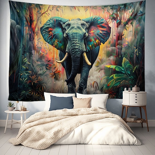Malerei bunter Elefant Boho hängender Wandteppich Wandkunst großer Wandteppich Wanddekor Fotografie Hintergrund Decke Vorhang Zuhause Schlafzimmer Wohnzimmer Dekoration Image