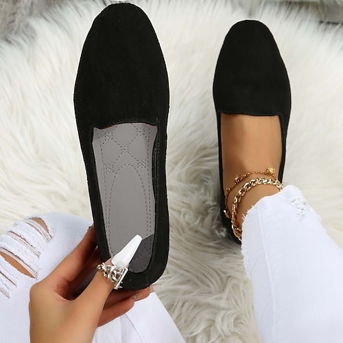 Damen Flache Schuhe Ballerina Übergrössen Weiche Schuhe Gehen Feste Farbe Flacher Absatz Runde Zehe Brautkleider schlicht Komfort Minimalismus PU Wein Schwarz Rote Image