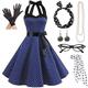 50er Jahre Vintage inspiriertes A-Linien-Kleid Swingkleid Accessoires Set Schlagkleid Damenkostüm Vintage Cosplay Date Partyamp;Abend-Festival-Seidenschal in A-Linie