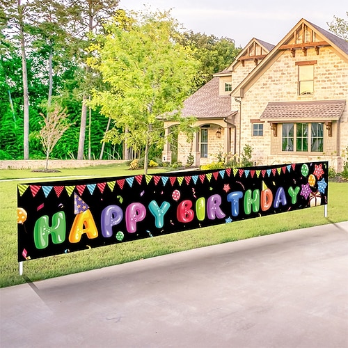 Happy Birthday-Banner, Geburtstagsbanner-Dekorationen, Geburtstags-Dekoration für den Innen- und Außenbereich, Dekoration für Feiertagspartys, 300 x 50 cm (10 Fuß x 18,9 Zoll) Image