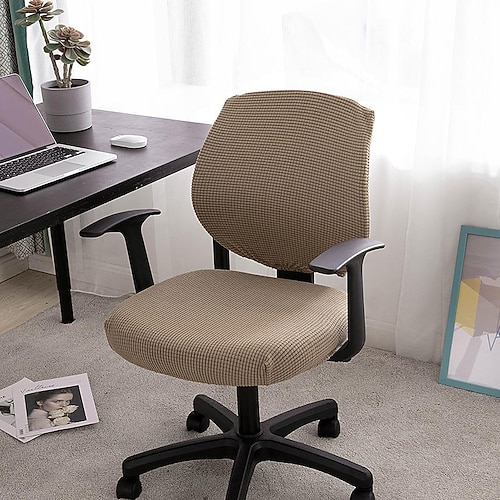 Stuhlbezug für Computer/Büro, Burgunderrot, Stretch, drehbar, Gaming-Sitzbezug, elastischer Jacquard, schwarz, einfarbig, weich, strapazierfähig, waschbar Image