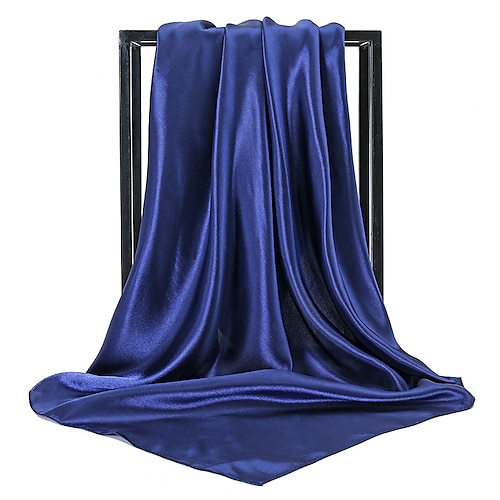 1 stücke 9090 cm einfarbig halstuch hijab schal für frauen seidensatin stirnband haar schals weibliche quadratische schals kopf schals für damen Image