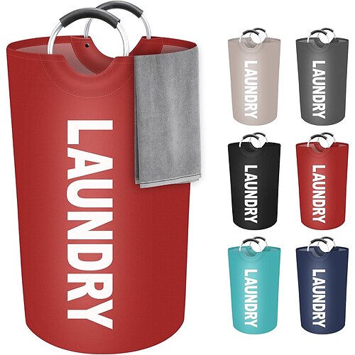 80l großer Wäschekorb, Wäschesammler, Wäschekorb für schmutzige Wäsche, zusammenklappbar, wasserdichte Wäschekörbe mit schaumstoffgeschützten Aluminiumgriffen für Wäsche, Wohnheim, Familie Image